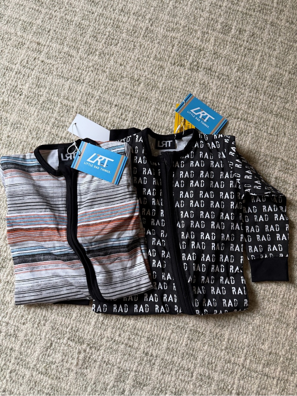 Little Rad Things Baby Zip Rompers - Striped + RAD Print